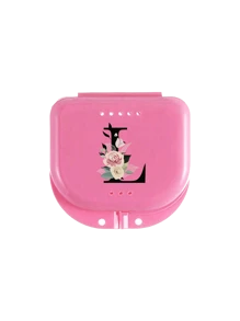 玫瑰图案 A-Z 牙科正畸保持器假牙粉色收纳盒，牙套盒，假牙盒，透气正畸牙套盒，保持器盒，牙科收纳盒，假牙放置盒，易于使用，方便携带，牙套牙套矫正器盒，口腔卫生牙套收纳盒，家用办公宿舍用品，家用收纳用品，牙科配件