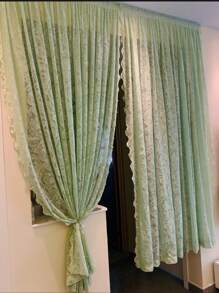 1pc Multi-Color Lace Curtain, Decorative Window Screen Voile For Living Room Bedroom, Semi-Transparent Personalized Decor Hanging Curtain