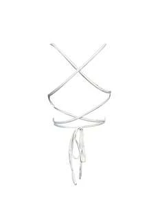 Rave Festival Orange Butterfly Sparkling Sequin Criss Cross Low-Cut Backless Body Shaper Crop Cami Clubwear Fancy Top - Silver - View 2