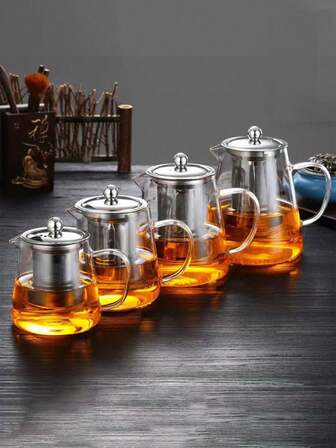 1pc Glass Teapot With 304 Stainless Steel Filter, High Borosilicate Glass, Straight Body Steel Infuser Teapot, Large Capacity Triangle Pot