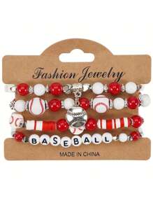 4Pcs/Set Bohemian Sports-Themed Polymer Clay Bracelet Featuring Elements Of Rugby Basketball Soccer Baseball And Volleyball For Women's And Men's Daily Wear Holiday