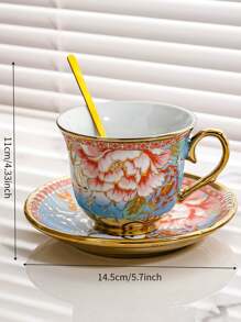 1PC European Ceramic Coffee Cup Set Afternoon Flower Tea Home Luxury Elegant Coffee Cup European Ceramic Coffee Cup Plate Set - Multicolor - View 5
