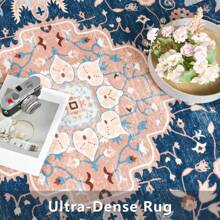 Homore Washable Area Rugs, Large Non-Slip Vintage Rugs For Living Room, Low Pile Floral Distressed Indoor Rugs, Print Carpet Rug For Bedroom Kids Playroom Dining Room Decor - 灰藍色 - 查看 9