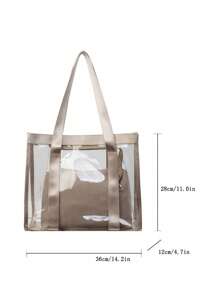 PVC Transparent Tote Bag For Women, Large Capacity Shoulder Bag For Daily Use & Commute - Khaki - View 8