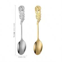 6pcs Elegant Rose Handle Coffee Spoons, High Quality Stainless Steel Tea Spoons, Charming Flower Shape Ice Cream Scoops, Adorable Spoons For Home, Cafe, Restaurant Back To School - Multicolor - View 2
