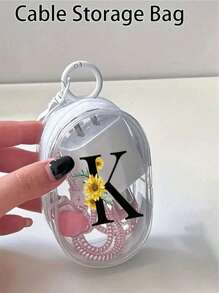 Sac de rangement à fermeture éclair portable personnalisé avec texte nom, compact et multifonction. Étui de rangement pour casque et chargeur