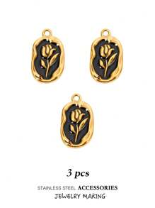 1 件 3 件复古不锈钢饰品金色椭圆形花朵珐琅图案吊坠 DIY 项链手链耳环玫瑰花女士派对珠宝配件批发 - Flower - 查看 15