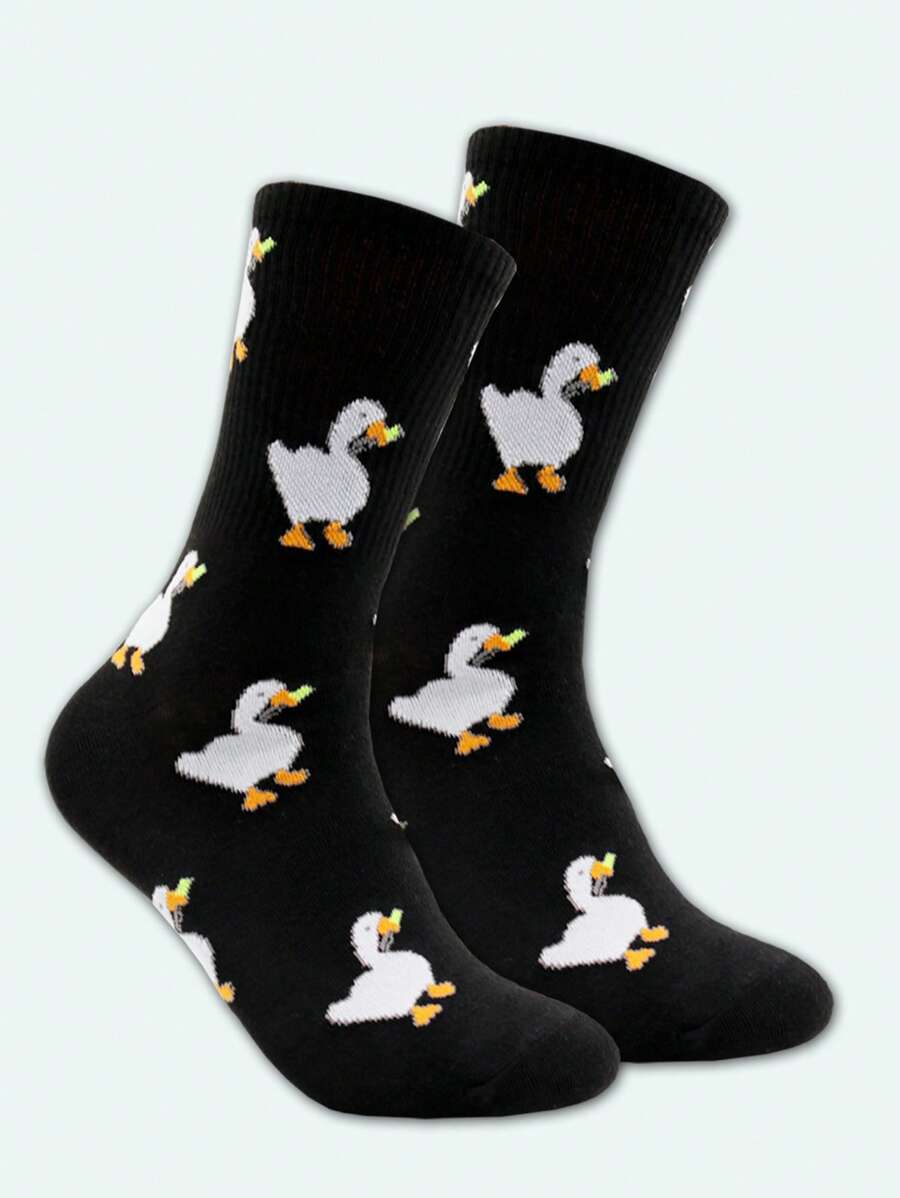 1双女士鸭子图案卡通中筒袜 - 彩色 - 查看 1