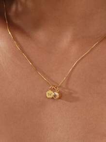 1pc Customized Letter Projection Photo Necklace, Personalized Stainless Steel A-Z Letter Disc Necklace, Customized Photo Projection Necklace With 26 Letter Discs Combination, Stainless Steel Box Chain Photo Projection Necklace For Women, Gift For Mom Birthday, DIY Letter Projection Necklace, Gold, Stylish, Colorful, Ideal Gifts For Him, Ideal Gifts For Her - Photo Necklace - View 8