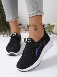 女士一脚蹬运动鞋，轻便软底舒适跑步运动鞋，透气网眼鞋面，适合户外/旅行，春季 - 黑色 - 查看 3