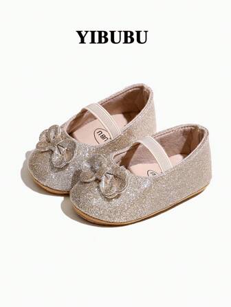 Glod 婴儿公主平底鞋，婴儿女孩平底鞋，亮片蝴蝶结设计，柔软橡胶鞋底防滑，新生儿学步鞋