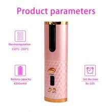 自动卷发棒，无线自动卷发器，陶瓷旋转卷发棒，6档温度设置带定时功能，便携式可充电卷发棒，自动断电，快速加热造型 - 粉色 - 查看 8