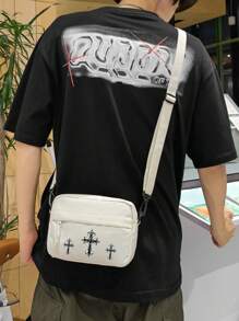 peach tree 1 件男士休闲纯色单肩斜挎包 - 白色 - 查看 5