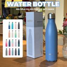 watersy 1 pièce Bouteille d'eau en acier inoxydable WATERSY, flacon isotherme de 17 oz/500 ml, bouteille d'eau en métal bleu gardant les boissons froides et chaudes, gourde de voyage pour l'école, la salle de sport, les déplacements et les sports