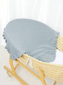 1pc Soft Knitted Baby Swaddle Blanket With Ruffle Hem - Baby Blue - View 2