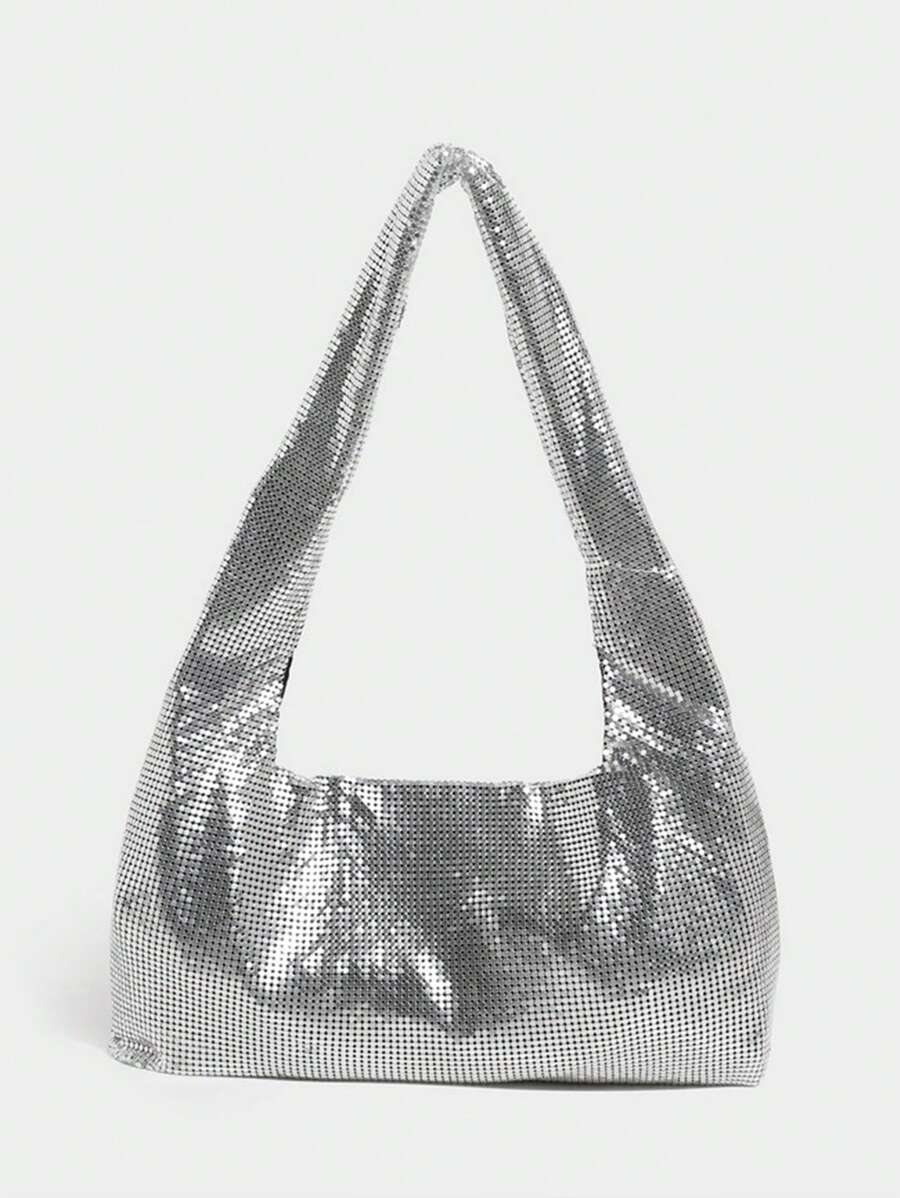女士闪亮水钻晚宴包、设计师闪亮晚宴包、时尚闪亮流浪包、奢华手提包 - 銀色 - 查看 1