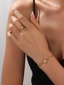 1 pieza Anillo abierto de mujer de acero inoxidable con circonita, diseño simple y asimétrico, anillo ajustable exquisito de joyería femenina - anillo - Ver 2