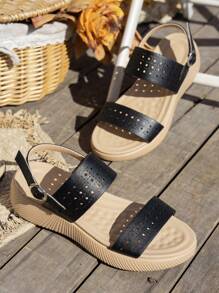 2025 夏季女士厚底轻便防滑舒适休闲旅游运动沙滩凉鞋 - 黑色 - 查看 5