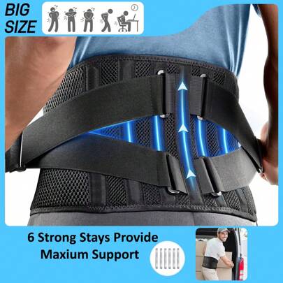 2025 Newest 1pc Back Support Belt Lower Back Brace Air Mesh With 6 Stays And Dual Adjustable Straps Breathable Waist Brace For Men Easy To Put On Waist Trainer Tummy Control Waist Trimmer Workout Belt Waist Trimmer And Exercise Waist Belt