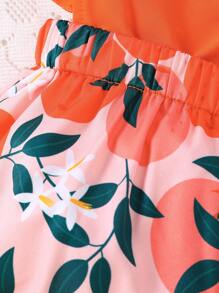 Infant Baby Girls' Letter Print Ruffle Back Cross Strap Avocado All Over Print Bodysuit + Headband Set - Multicolor - View 8