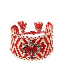 1 件创意时尚简约合金油滴爱心十字编织流苏手串马斯红女士姐妹情侣首饰礼物，适合日常约会聚会派对节日运动度假佩戴红色首饰 - 手繩 - 查看 9