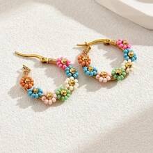1 Pair Bohemian Style Floral Earrings, High-End Lightweight Luxury Stainless Steel Hoop Earrings, Anniversary/Birthday Gift