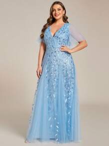 Plus Size Elegant Butterfly Sleeve Sequin Formal Dress, Prom Dinner Wedding Guest Gown For Graduation, Party Dress, Evening Dress - Blue - View 4