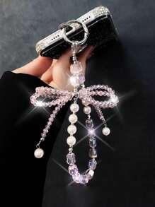 1 件水晶蝴蝶结手机链带、3D 水晶蝴蝶钥匙扣吊饰、珍珠手腕手机挂绳 - 彩色 - 查看 8