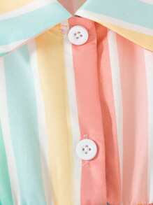 Baby Girls Colorful Striped Printed Sleeveless Button Front Dress With Collar - Multicolor - View 5