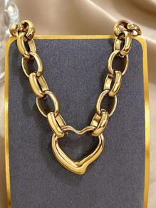 1 件时尚心形吊坠链项链，适合女士青少年女孩优雅粗不锈钢项链日常派对珠宝礼物 - 彩色 - 查看 1