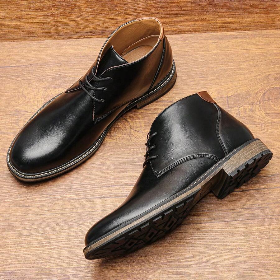 Men's Desert Boots, Simple For Commuting, Rubber Dual-Color Sole, Retro Casual Ankle Boots - Black - View 1