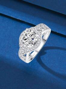 1pc S925 Sterling Silver Jewelry With Moissanite Main Stone, Elegant Luxury Jewelry Suitable For Engagement, Formal Event, Wedding, Romantic Gift With Eternal Charm, Christmas Gift For Her, Eid Al-Fitr Accessory