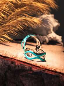 1pc Fashionable Asymmetric Drip Ring, Vintage Exaggerated Jewelry For Women