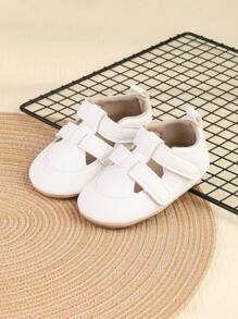 1 Pair Boys' Solid Color PU Hook And Loop Design Flat Breathable Versatile Casual Sandals, Suitable For Summer