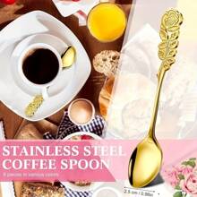 6pcs Elegant Rose Handle Coffee Spoons, High Quality Stainless Steel Tea Spoons, Charming Flower Shape Ice Cream Scoops, Adorable Spoons For Home, Cafe, Restaurant Back To School - Multicolor - View 4