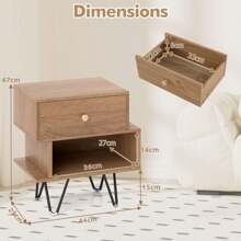 Nightstand Set Of 2 Mid Century Modern End Tables With Drawer-Natural - Khaki - View 4