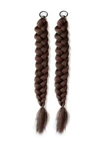 2PCS Fake Ponytail Childer Wig Synthetic Long Twist Braid Ponytail Extensions With Rubber Band 18INCH Braided Hair Extensions - Black - View 8