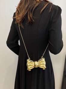 蝴蝶结艺术袁苏凤链条女士小方包2025春夏新款简约单肩斜挎包 - 金色 - 查看 11