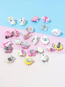 3 أزواج من أقراط بمشابك أطفال جميلة بشكل وحيد القرن و الزهور