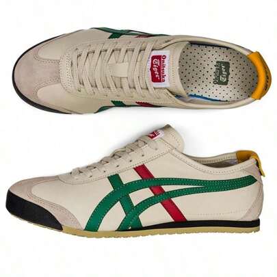Onitsuka Tiger 户外运动鞋 MEXICO 66，减震防滑轻便低帮休闲运动鞋，男女皆宜，橄榄绿，DL408-1684
