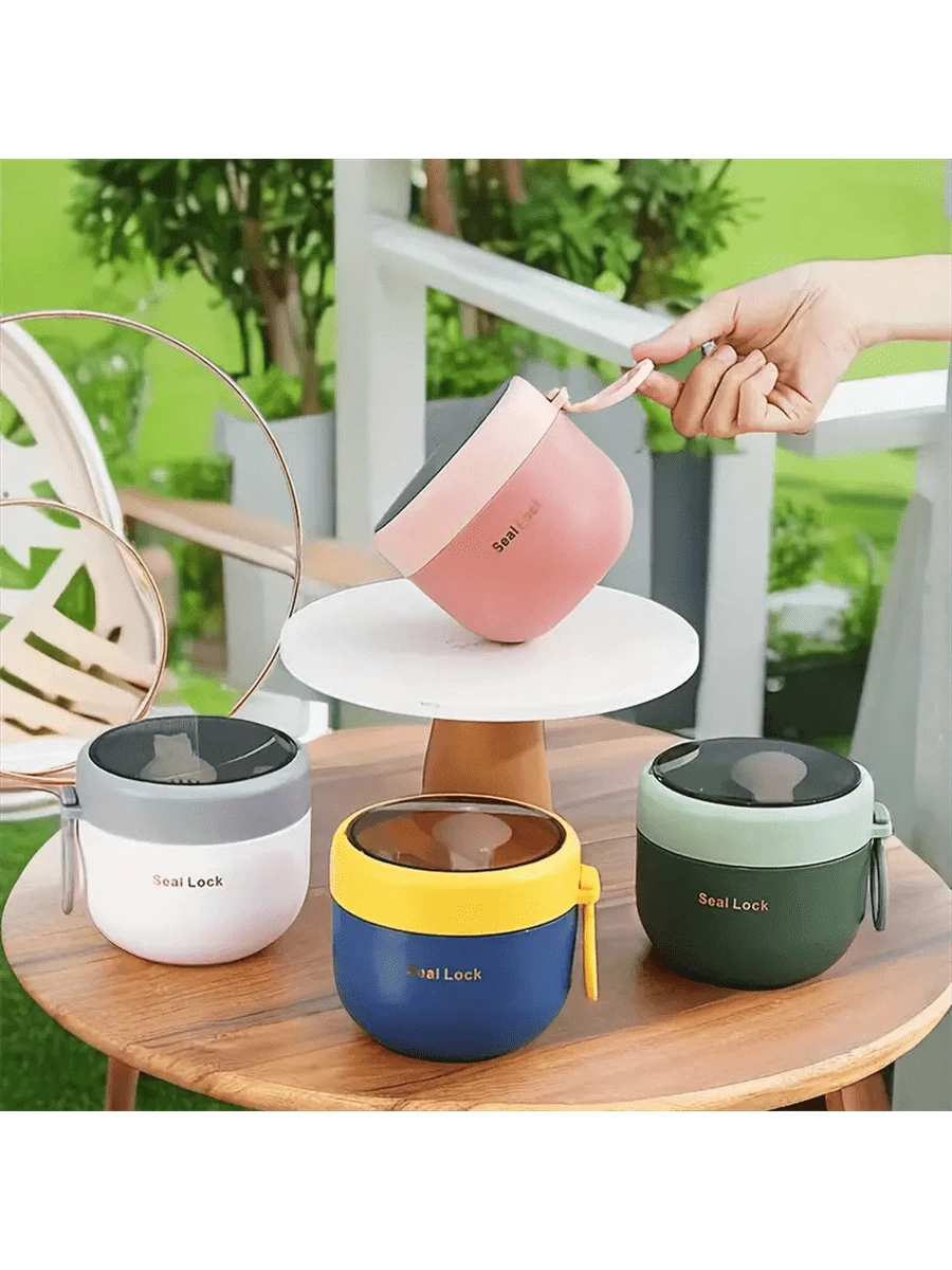 600ML - 大型便捷不锈钢保温午餐盒 - 带手柄，高级保温，可全天保持食物新鲜和热度，可微波加热，非常适合工作或学校、厨房、圣诞节礼物