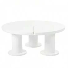 Φ39.4'' Easy Assembly Round Petal-Shaped Coffee Table, Cream Style Center Table With 3 Thick Legs, Minimalist Irregular End Table With Sleek Round Edges For Living Room