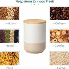 Vancasso Sabine Ceramic Canister Set With Airtight Wood Lids - 3-Piece Kitchen Storage Flour, Sugar, Coffee, Tea & Spices - Modern Countertop Decor