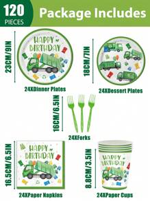 120 Garbage Truck Birthday Party, Plates, Cups, Napkins And Forks Party Supplies Garbage Truck Party Cutlery Set Waste Management Recycling Party Decorations Birthday Party Gifts For 24 Guests - Multicolor - View 2