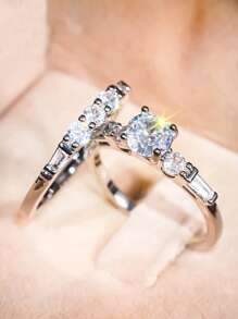2 件/套漂亮方晶锆石戒指，适合女士结婚订婚周年派对珠宝情人节礼物 - 1# - 查看 12