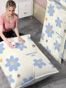 1/2pcs Blue Daisy Printed Manual Vacuum Storage Bags, Suitable For Clothes, Blankets And Quilts - Space Saving, Dustproof, Moisture-Proof, Transparent Plastic Storage Bags, Fit For Home And Travel, Clothing Storage Bags - Multicolor - View 10