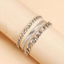 MONALLY 3pcs/Set Elegant Fashion Stainless Steel Jewelry Blade Chain Firago Chain Silver Anklet For Women Birthday Gift For Summer Vacation Travel Beach Party - Anklet - View 4