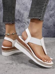 Women's Thick Sole Simple Jute Rope High Platform Waterproof Casual Beach Holiday Flip Flops, Plus Size