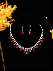 Supra Diamanto Elegant Glamorous CZ Crystal Necklace Earrings Set Wedding Party Jewelry 3 In 1