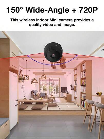 GENAI 1/2/ Home Security Camera 720P WiFi Nanny Cam Night Vision, Motion Detection, Indoor Outdoor Pet Monitoring Compact Discreet (Support 2.4GWIFl Only) view 2